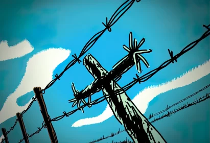 Barbed Wire Fence in the Sky: A Captivating Pop Art Illustration