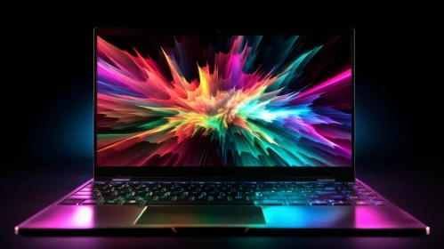 Modern Laptop with Bright Colorful Screen on Black Background