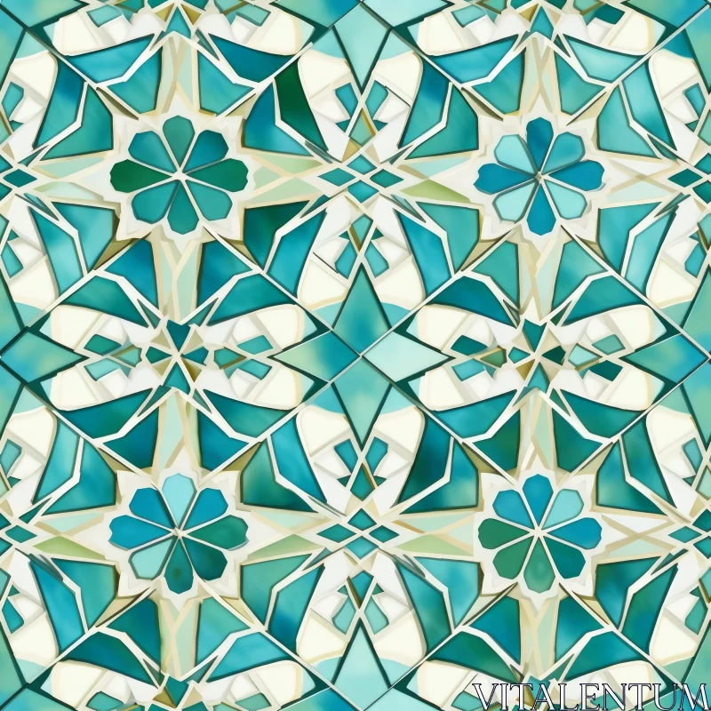 AI ART Moroccan Tiles Pattern - Blue and Green Geometric Design