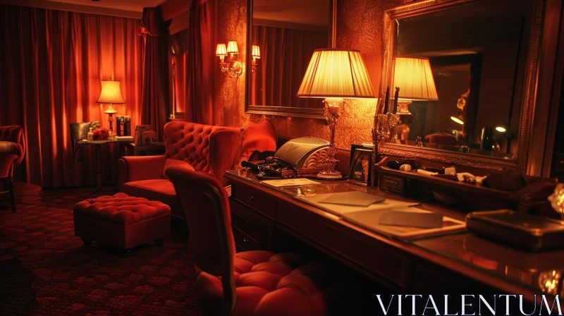 Opulent Red-Themed Hotel Room AI Image