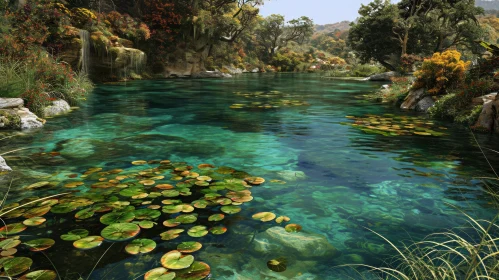 Serene Landscape of a Sunlit Pond | Tranquil Nature Art