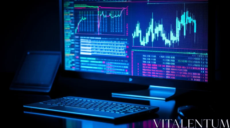 Stock Market Data Candlestick Chart on Computer Monitor AI Image