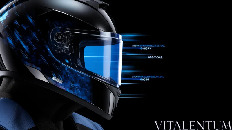 Black Motorcycle Helmet with Blue Geometric Shapes AI Image