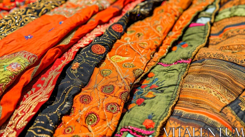 Colorful Indian Fabrics: Intricate Patterns and Embroidery AI Image