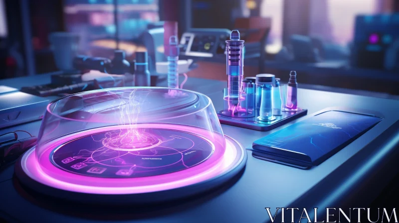 Futuristic Laboratory Scene with Glass Domes and Tablet-like Device AI Image