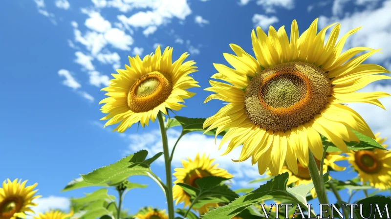 Sunflowers in Full Bloom Against a Blue Sky - Nature Photography AI Image