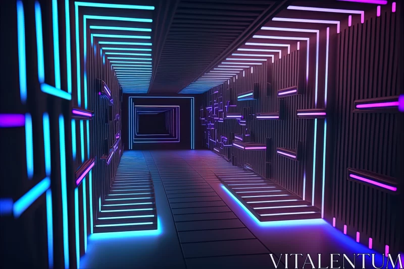 Twisted and Futuristic Fluorescent Colored Corridor | 3D Rendering AI Image