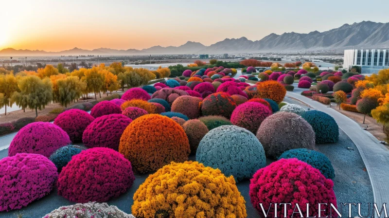 Colorful Round Bushes in a Desert Park - Aerial Shot AI Image