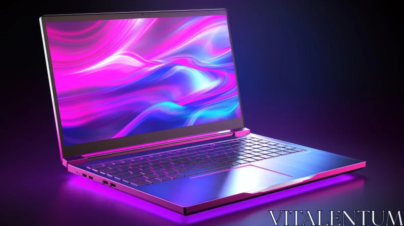 Futuristic Neon Laptop - Modern Technology 3D Render AI Image