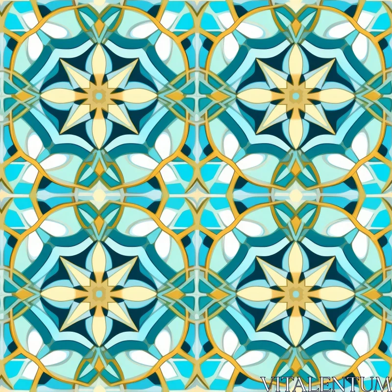 Moroccan Tiles Geometric Pattern in Blue and Green AI Image