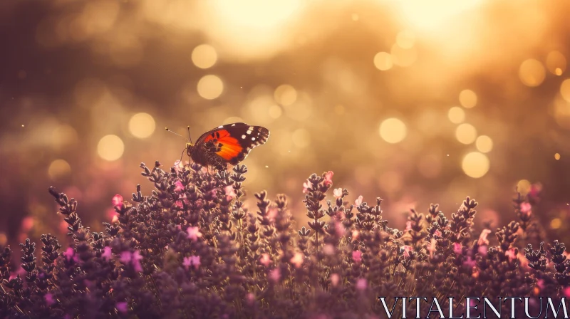 Serene Butterfly on Lavender Field AI Image