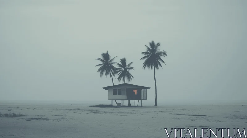 Solitary Seaside Cottage with Palm Trees - Minimalistic Portraits AI Image