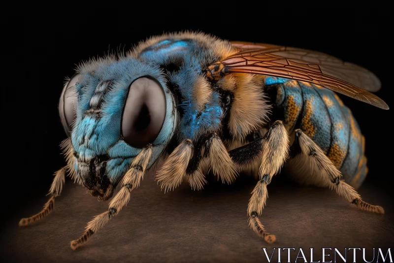 Blue Bee on Dark Background - Stunning Insect Photography AI Image