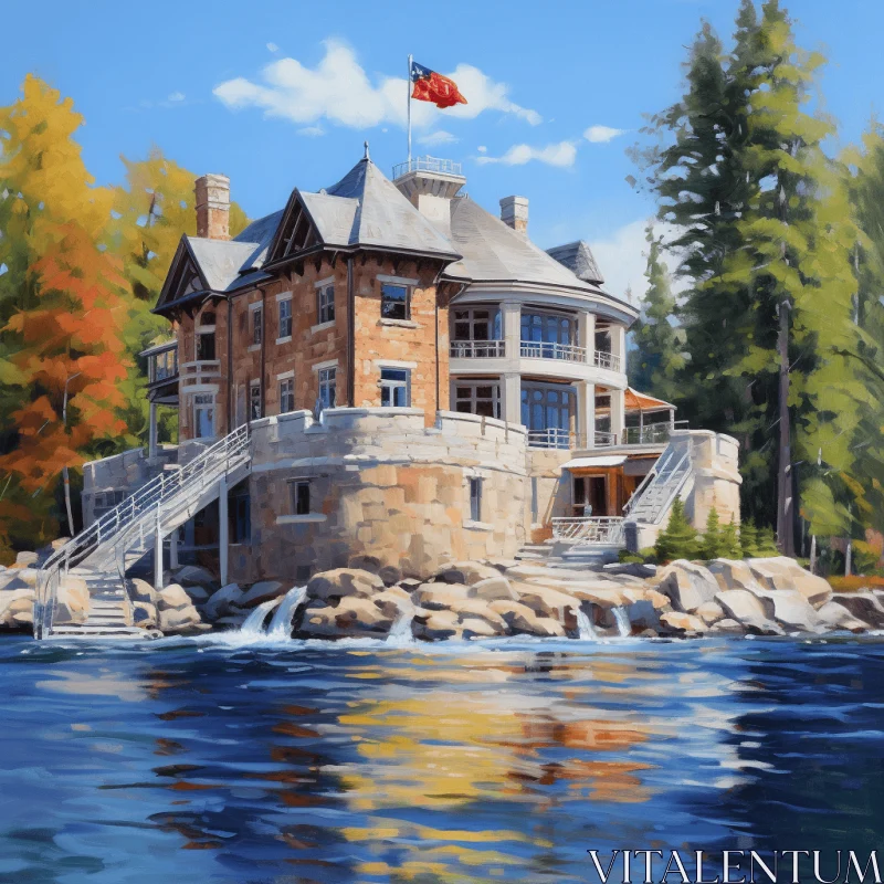 Captivating House on Stone Island Painting | Grandeur of Scale AI Image