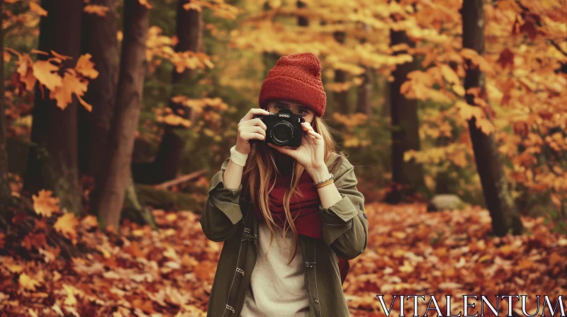 Capturing the Beauty of Fall Foliage: A Young Woman in a Forest AI Image