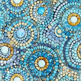 Intricate Glass Mosaic Artwork - Circular Design in Blue, Green, Yellow