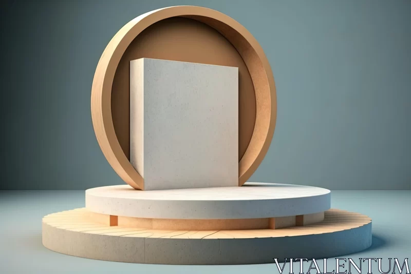 Minimalist Wooden Pedestal with Circular Shapes | Abstract Stage Design AI Image