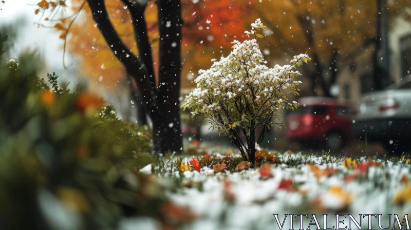 Serene Winter Scene with Snow-Covered Tree AI Image