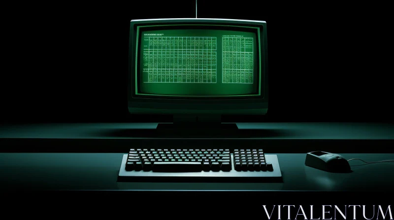 Vintage Computer Setup with Green Screen Monitor AI Image