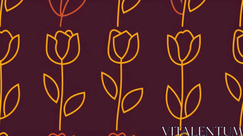 Elegant Tulip Seamless Vector Pattern on Dark Background AI Image