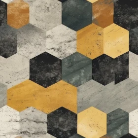 Hexagonal Grungy Pattern in Gray, Black, Yellow & Green