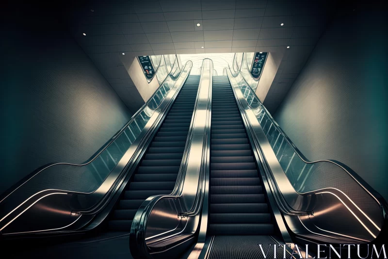 Hyper-realistic Urban Escalator: Realistic Depiction of Light and Symmetry AI Image