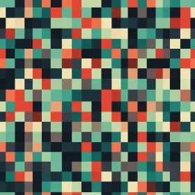 Retro Pixelated Pattern in Blue, Green, and Orange