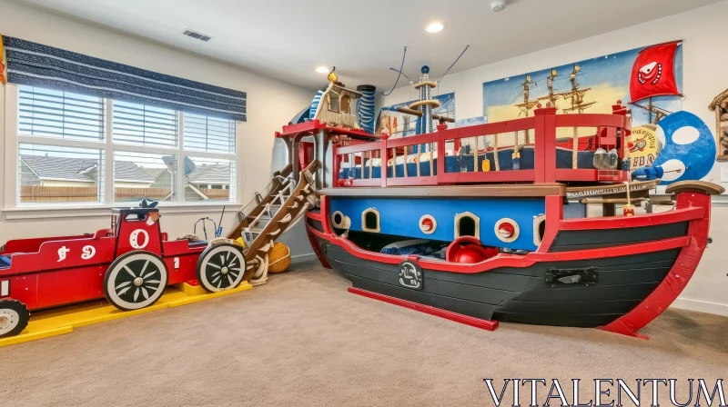 Whimsical Pirate-Themed Child's Bedroom | Imaginative Decor AI Image