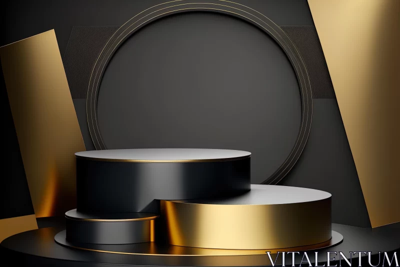Captivating 3D Render: Gold and Black Podium with Circle Frame AI Image