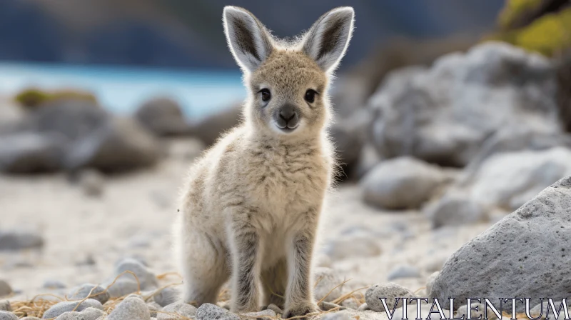 Captivating Baby Kangaroo on Lake Shore - Close-Up View AI Image