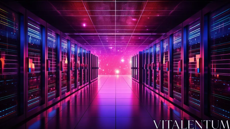 Enigmatic Data Center with Glowing Servers AI Image
