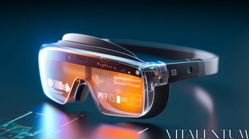 Futuristic Augmented Reality Glasses on Dark Blue Background AI Image