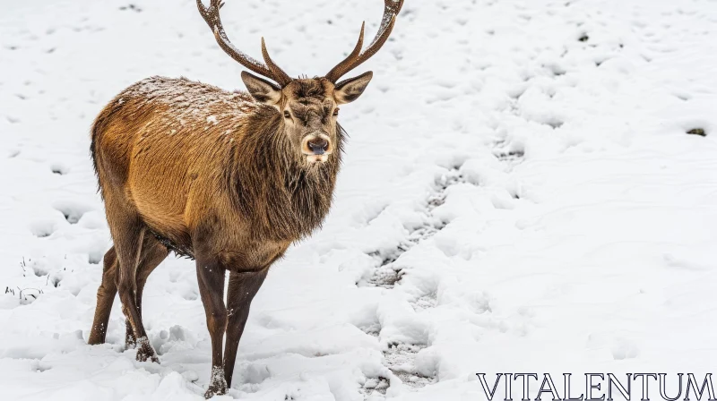 Majestic Male Deer in Snowy Landscape AI Image