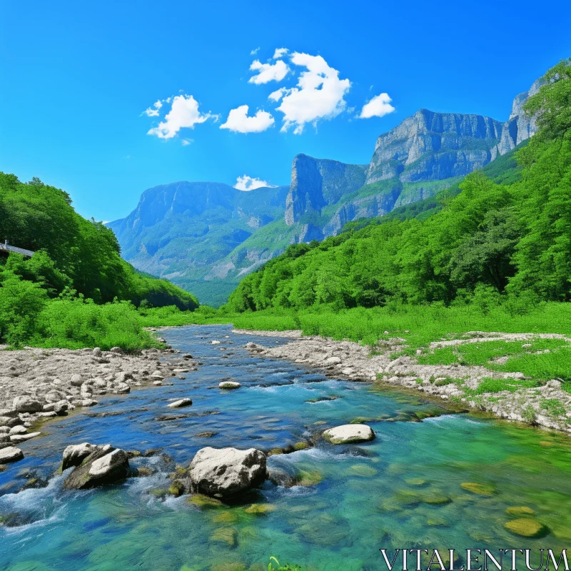 Majestic Mountains and Serene Creek: A Captivating French Landscape AI Image