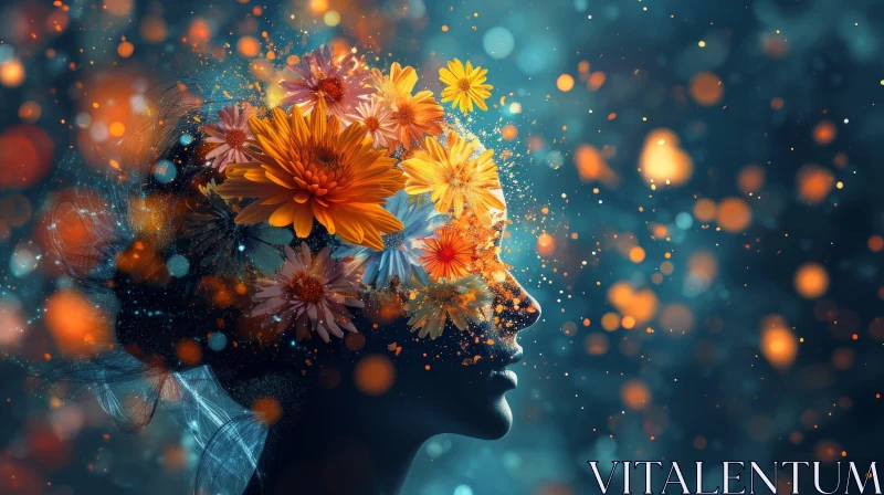 Serene Profile of a Woman with Floral Wreath AI Image
