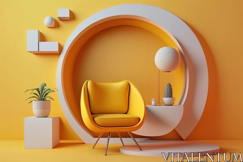 Yellow Chair in Interior: Futuristic Design with Circular Shapes AI Image