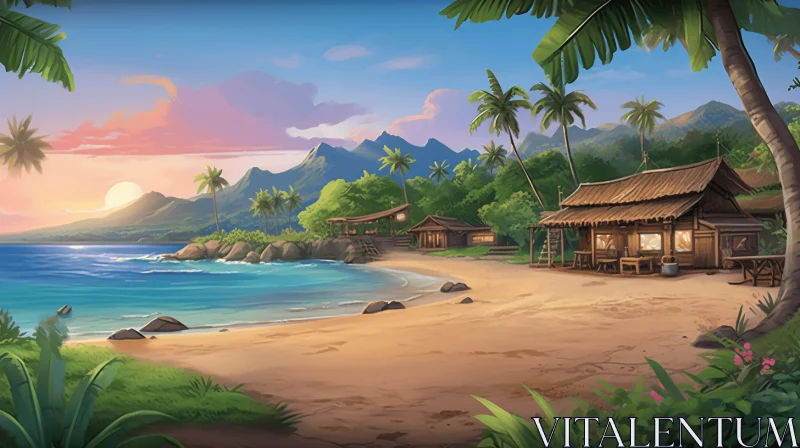 Captivating Tropical Beach Animation with Vibrant Nature Elements AI Image