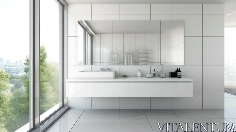 AI ART Elegant Modern Bathroom with Large Mirror and City View