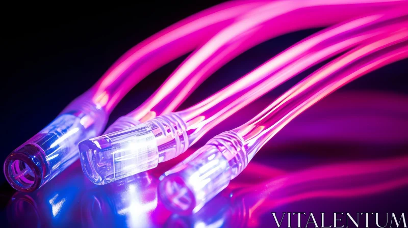 Fiber Optic Cables Illuminated in Pink and Blue AI Image