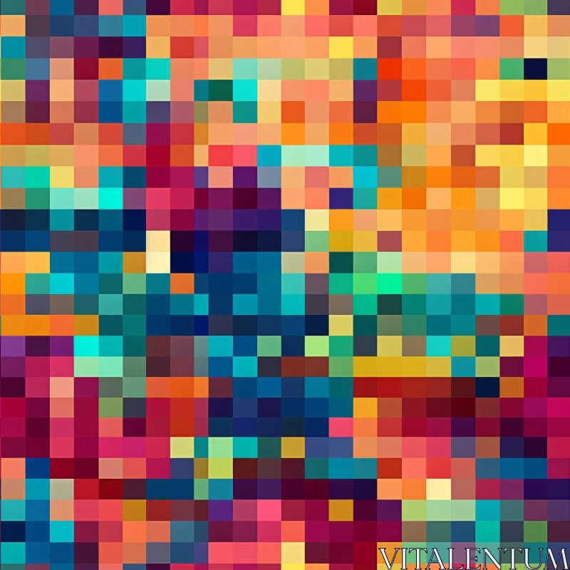 Pixelated Mosaic of Bright Multi-Colored Squares AI Image