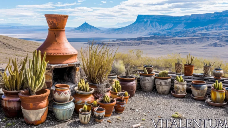 Pots and Cacti in the Desert: A Captivating Composition AI Image
