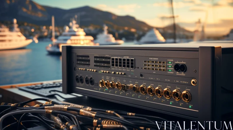 Professional Outdoor Audio Mixer on Marina Table AI Image