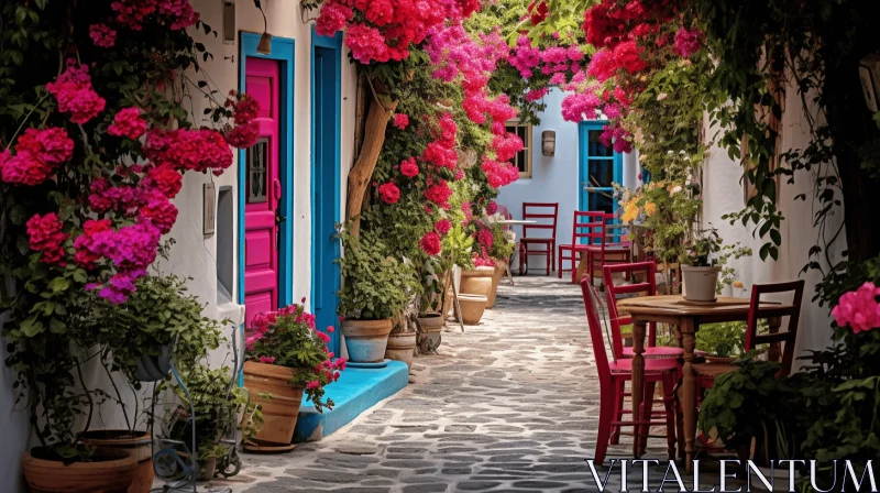 Captivating and Colorful Narrow Street with Flowers | Street Decor AI Image