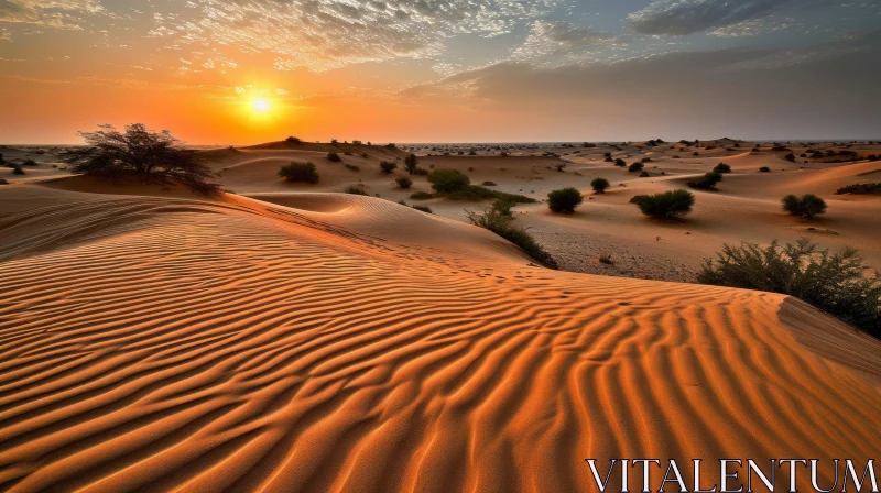 Captivating Desert Landscape with Sand Dunes and Sunset AI Image