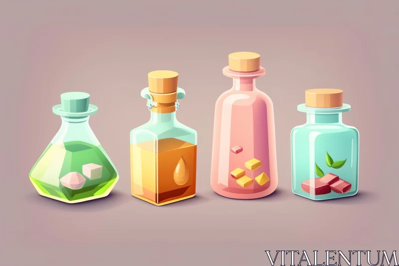 Captivating Isometric Bottles with Liquids and Ingredients AI Image