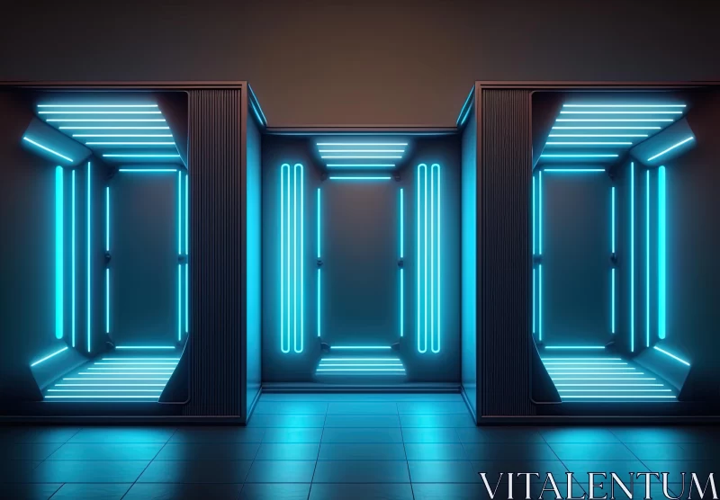 AI ART Futuristic Room Filled with Blue Neon Lights | Confessional Style