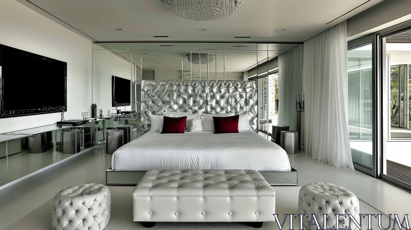 AI ART Luxurious Modern Bedroom | White and Silver Decor | Crystal Chandelier