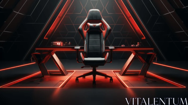 Modern Gaming Chair in Dark Room with Neon Lights AI Image