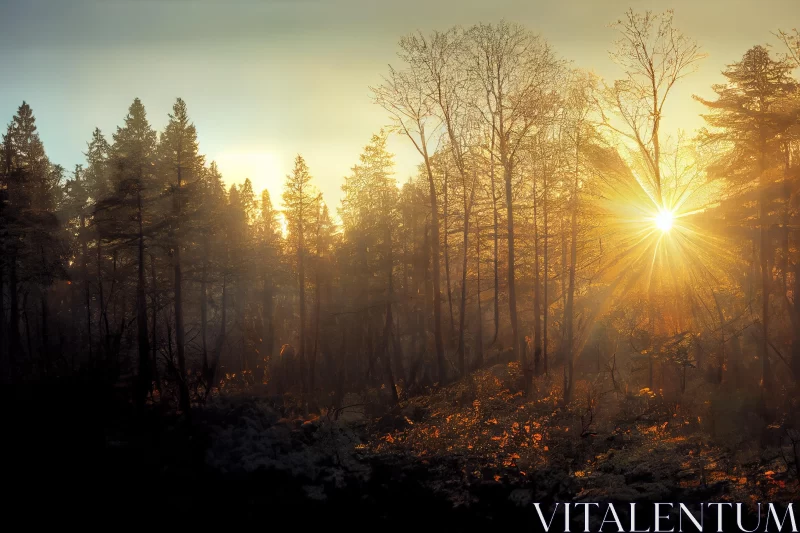 Radiant Sunlight Through Majestic Trees | Captivating Nature Photography AI Image