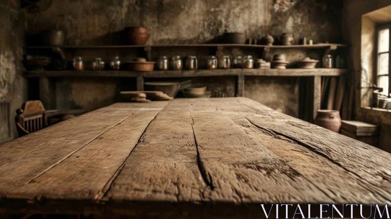 Rustic Wooden Table in a Captivating Setting AI Image
